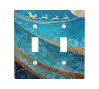 Plaque de protection pour interrupteur double motif traîneau, renne, étoiles de Noël, bleu, taille standard, décoration pour chambre à coucher, salle de bain, cuisine, salle de bain