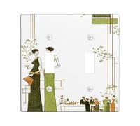 Plaque de protection pour interrupteur double pour interrupteur de salle de bain, art vintage, floral, géométrique, sans plastique vert, taille standard, pour maison, salon, chambre à coucher