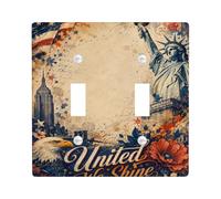 Plaque de protection pour interrupteur double statue de la liberté, patriotique vintage aigle Empire State Building Independence Day en plastique rouge taille standard plaque décorative pour la maison