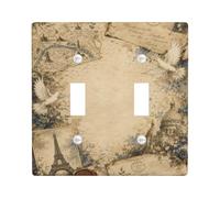 Plaque de protection pour interrupteur double tour de Paris - Vintage romantique pigeon carte sans plastique beige taille standard - Décoration pour nouvel appartement, maison, chambre à coucher