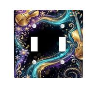 Plaque de protection pour interrupteur double violon, fleurs fantaisistes artistiques, notes de musique N/A, en plastique doré, taille standard, décoration pour maison, salon, nouvel appartement