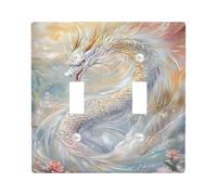 Plaque de protection pour interrupteur Dragon - Motif dragon fantaisie blanc - Pour décoration murale - Plaques murales en thermoplastique - Taille standard - Double bascule