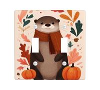 Plaque de protection pour interrupteur en forme de loutre d'automne, motif animal marron mignon pour décoration d'automne, plaques murales en thermoplastique, taille standard double à bascule