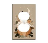 Plaque de protection pour interrupteur floral d'automne - Citrouille beige et fleurs pour décoration d'automne, plaques murales en thermoplastique, prise duplex simple de taille standard