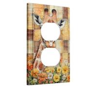 Plaque de protection pour interrupteur girafe, imprimé floral avec couleurs automnales, joli décor safari pour chambre d'enfant, plaques murales thermoplastique, prise duplex simple de taille standard