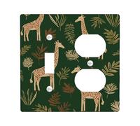 Plaque de protection pour interrupteur girafe - Motif animaux de safari vert foncé - Pour décoration d'intérieur - Plaques murales en thermoplastique - Taille standard - Duplex à bascule