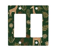 Plaque de protection pour interrupteur girafe - Vert foncé - Animaux de safari pour décoration d'intérieur - Plaques murales en thermoplastique - Taille standard - Double bascule