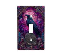 Plaque de protection pour interrupteur gothique corbeau - Design en verre teinté violet pour décoration murale - Plaques murales en thermoplastique - Taille standard