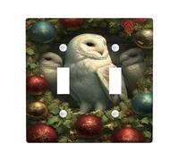 Plaque de protection pour interrupteur hibou d'hiver, décoration de vacances festive avec ornements rouges et bleus, plaques murales thermoplastiques, double bascule de taille standard