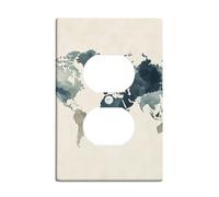Plaque de protection pour interrupteur motif carte du monde, aquarelle, tons de terre pour décoration mondiale, plaques murales thermoplastiques, prise duplex simple de taille standard