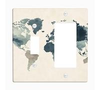 Plaque de protection pour interrupteur motif carte du monde, aquarelle, tons de terre pour décoration mondiale, plaques murales thermoplastiques, bascule à bascule de taille standard
