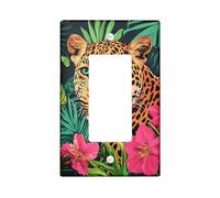 Plaque de protection pour interrupteur motif léopard tropical, décoration de jungle verte vive pour accents muraux, plaques murales en thermoplastique, taille standard simple à bascule
