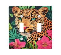 Plaque de protection pour interrupteur motif léopard tropical, décoration de jungle verte vive pour accents muraux, plaques murales en thermoplastique, taille standard à double bascule
