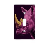 Plaque de protection pour interrupteur motif rhinocéros pêche vibrante - Animaux exotiques pour accents muraux - Plaques murales thermoplastiques - Taille standard - Style artistique