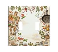Plaque de protection pour interrupteur mural à double interrupteur - Style rustique vintage - Ustensiles de cuisine - En plastique marron terreux - Taille standard - Décoration pour salon, chambre à