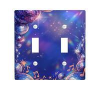 Plaque de protection pour interrupteur mural à double motif boules disco - Notes de musique modernes - Étoiles - Violet été - Taille standard - Pour maison, salon, nouvel appartement