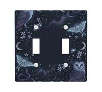 Plaque de protection pour interrupteur mural double chouette, nature mystique, lune, serpent, automne, bleu foncé, taille standard, pour chambre à coucher, salle de bain, cuisine, entrée