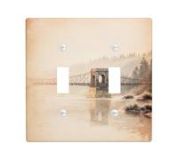 Plaque de protection pour interrupteur mural double en forme de pont - Style vintage rustique - Rivière - Sans plastique marron - Taille standard - Décoration pour nouvel appartement, maison, chambre