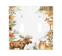 Plaque de protection pour interrupteur mural double en forme d'élan - Automne - Renard rustique - Orange - Taille standard - Pour nouvel appartement, maison, chambre à coucher, bureau