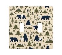 Plaque de protection pour interrupteur mural double en forme d'ours - Arbre rustique - Vert automne - Taille standard - Pour salon, chambre à coucher, maison et bureau