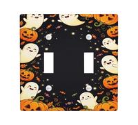 Plaque de protection pour interrupteur mural double motif fantôme, citrouilles festives, chauve-souris, Halloween, noir, taille standard, pour salon, chambre à coucher, maison, bureau