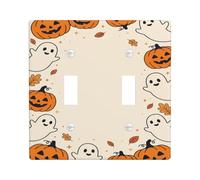 Plaque de protection pour interrupteur mural double motif fantômes - Citrouilles et feuilles - Orange - Taille standard - Décoration pour la maison, le salon, la chambre à coucher, la salle de bain