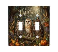 Plaque de protection pour interrupteur mural double motif hiboux - Illustration saisonnière - Branches de citrouilles d'Halloween - Marron - Taille standard - Décoration pour nouvel appartement