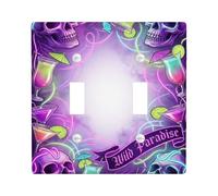 Plaque de protection pour interrupteur mural double motif tête de mort, cocktail tropical vibrant, vert citron vert, violet, taille standard en plastique pour nouvel appartement, maison, chambre à