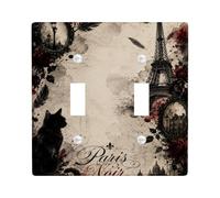Plaque de protection pour interrupteur mural double tour de Paris, vintage romantique chat rose automne noir en plastique taille standard pour nouvel appartement, maison, chambre à coucher, bureau