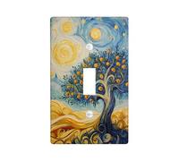 Plaque de protection pour interrupteur mural en forme d'arbre de cuisine, impressionnisme, artistique, soleil, étoiles, printemps bleu, taille standard, pour nouvel appartement, maison, chambre à