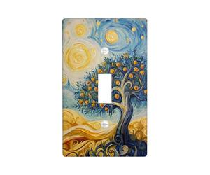 Plaque de protection pour interrupteur mural en forme d'arbre de cuisine, impressionnisme, artistique, soleil, étoiles, printemps bleu, taille standard, pour nouvel appartement, maison, chambre à