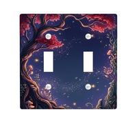 Plaque de protection pour interrupteur mural en forme d'arbre - Motif nature - Étoiles et feuilles d'automne - Bleu foncé - Taille standard - Pour nouvel appartement, maison, chambre à coucher, bureau