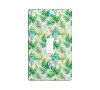 Plaque de protection pour interrupteur mural en forme de feuilles - Fougères biologiques naturelles - Aquarelle - Vert printemps - Taille standard - Pour maison, salon, nouvel appartement (simple)
