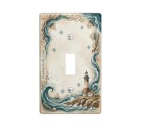Plaque de protection pour interrupteur mural en plastique bleu de taille standard pour interrupteur mural en forme de phare, vagues nautiques côtières, voiliers, décoration d'appartement (simple)