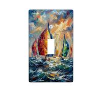Plaque de protection pour interrupteur mural en plastique bleu été impressionnisme vagues côtières ciel taille standard pour salon, chambre à coucher, bureau (simple)