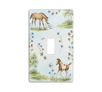 Plaque de protection pour interrupteur mural en plastique vert de taille standard pour interrupteur mural motif cheval fleurs pastorales herbes printemps pour maison, salon, chambre à coucher, salle