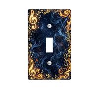 Plaque de protection pour interrupteur mural simple en forme de e sol, notes de musique cosmiques élégantes, tourbillons, sans plastique doré, taille standard, pour chambre à coucher, salle de
