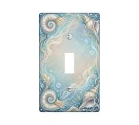 Plaque de protection pour interrupteur mural simple en forme de coquille, motif algues côtières élégantes en plastique bleu d'été, taille standard, pour chambre à coucher, salle de bain, cuisine