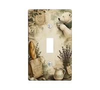 Plaque de protection pour interrupteur mural simple en forme d'ours - Vintage rustique - Lavande - Beige - Taille standard - Pour maison, salon, nouvel appartement (simple)