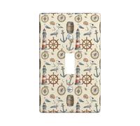 Plaque de protection pour interrupteur mural simple en plastique beige de taille standard pour interrupteur mural motif ancre vintage nautique boussole d'été pour maison, salon, nouvel appartement