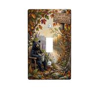 Plaque de protection pour interrupteur mural simple en plastique marron avec motif ours - Feuilles de pêche rustiques - Taille standard - Pour chambre à coucher, salle de bain, cuisine, entrée (simple