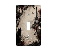 Plaque de protection pour interrupteur mural simple en plastique noir Motif tour de Paris - Style vintage romantique - Pour maison, salon, chambre à coucher, salle de bain (simple)