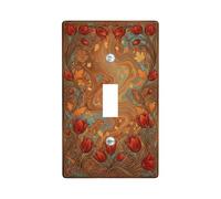 Plaque de protection pour interrupteur mural simple Tulipes Art Nouveau Feuilles élégantes Tourbillons Automne Ambre Taille standard Accents pour nouvel appartement, maison, chambre à coucher, bureau