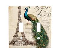 Plaque de protection pour interrupteur Paon - Style vintage - Plaque murale en thermoplastique - Taille standard - Double bascule
