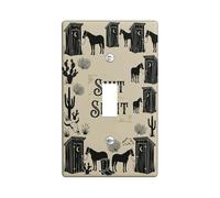 Plaque de protection pour interrupteur simple de salle de bain en forme de cheval - Style occidental rustique - Cactus Automne - Beige - Taille standard - En plastique - Décoration pour nouvel