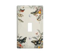 Plaque de protection pour interrupteur simple de salle de bain en forme de papillon - Style vintage - Fleur naturelle - Feuilles et printemps - Crème - Taille standard - Pour maison, salon, nouvel