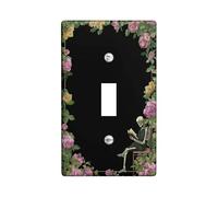 Plaque de protection pour interrupteur simple de salle de bain, style gothique, vintage, roses, feuilles, Halloween, en plastique noir, taille standard, décoration pour chambre à coucher, bureau