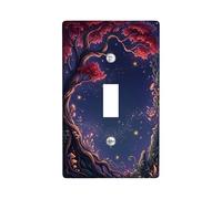 Plaque de protection pour interrupteur simple en forme d'arbre - Nature - Étoiles et feuilles d'automne - Bleu foncé - Taille standard - Pour salon, chambre à coucher, maison et bureau (simple)