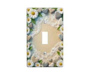 Plaque de protection pour interrupteur simple en forme de chrysanthème, cœurs naturels côtiers, rochers en plastique bleu d'été, taille standard, pour chambre à coucher, salle de bain, cuisine, entrée