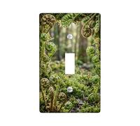 Plaque de protection pour interrupteur simple en forme de fougères - Spirales de mousse bio naturelle - En plastique vert été - Taille standard - Décoration pour salon, chambre à coucher, bureau